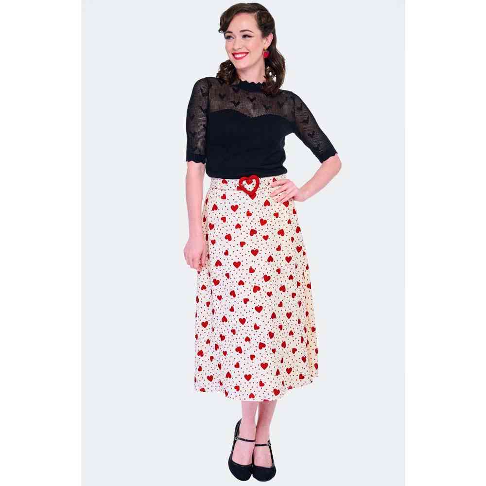 Voodoo Vixen - Heart Polka Dot Rok - Creme